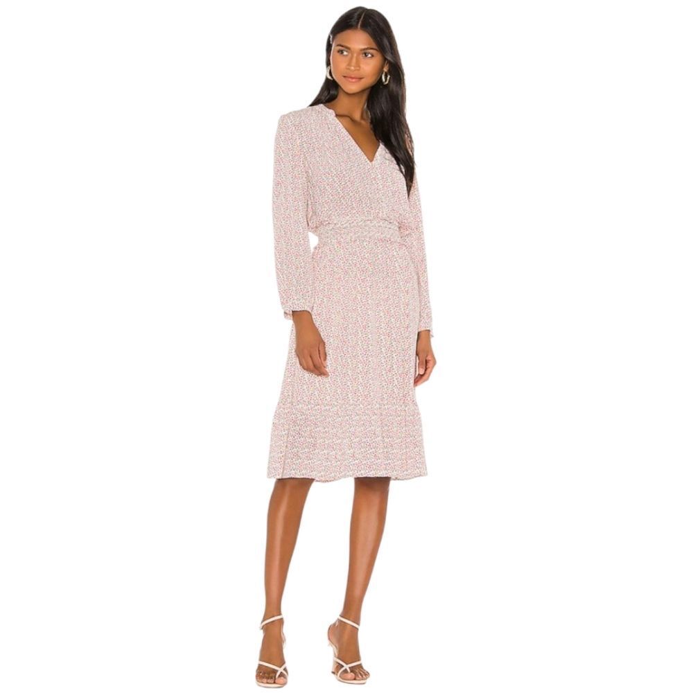 RAILS Renata long sleeve‎ smocked v-neck midi dress in flower vines XS